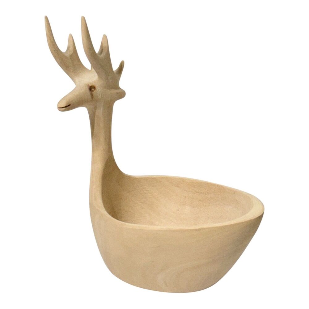 Vtg Scandinavian Nordic Style Hand Carved Deer Bowl Minimalist Decor Trinket Dsh
